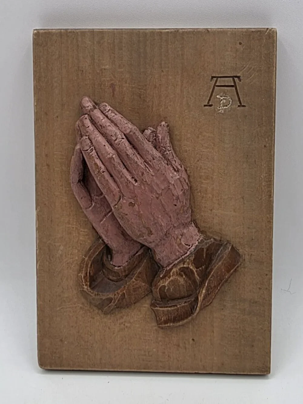 Praying Hands Oberammergauer Plaque Germany Carved Religious Christian Rage VTG